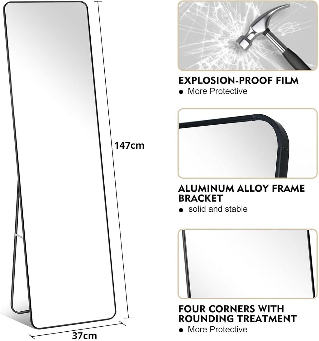 Full Length Mirror 147x37cm – Rectangle Standing & Wall Mounted Dressing Mirror
