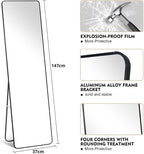 Full Length Mirror 147x37cm – Rectangle Standing & Wall Mounted Dressing Mirror