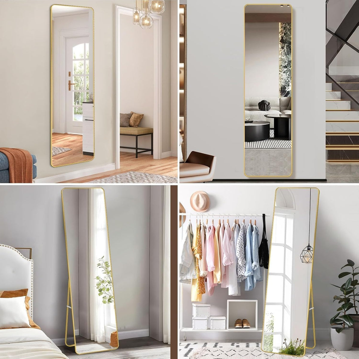 Full Length Mirror 147x37cm – Rectangle Standing & Wall Mounted Dressing Mirror