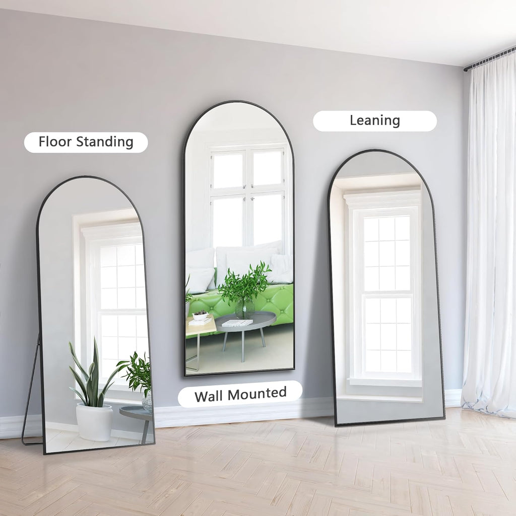 Decorhills Arched Full Length Mirror 80×180 cm – Standing & Wall Mounted Floor Mirror (Black)