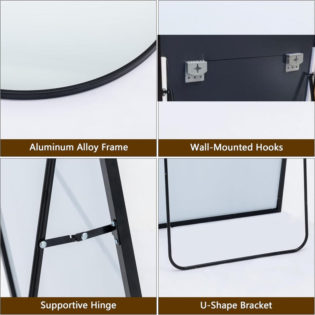 Decorhills Arched Full Length Mirror 80×180 cm – Standing & Wall Mounted Floor Mirror (Black)