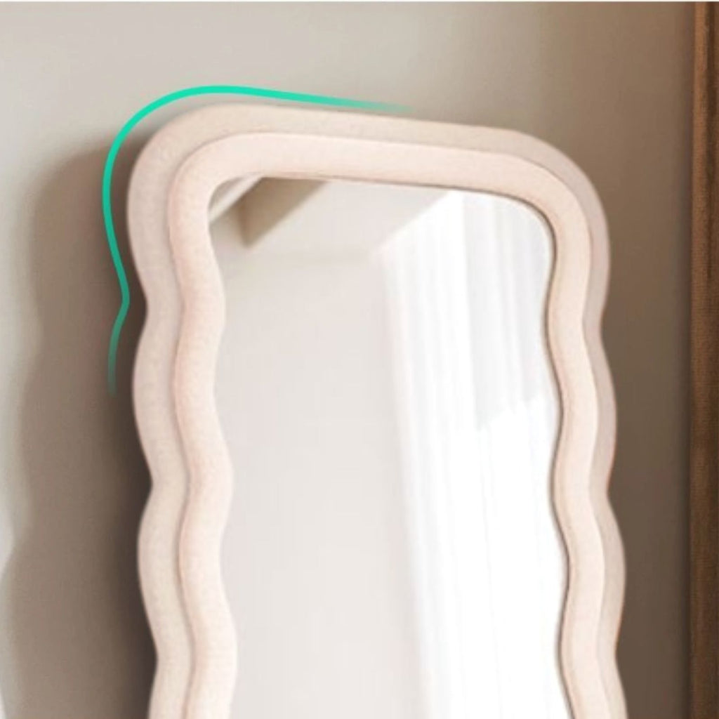 Decorhills Double Wavy Full Length Mirror – Modern Velvet Fabric Wrapped Irregular Standing & Wall-Mounted Mirror