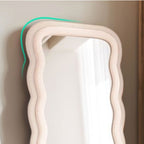 Decorhills Double Wavy Full Length Mirror – Modern Velvet Fabric Wrapped Irregular Standing & Wall-Mounted Mirror