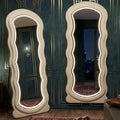 Decorhills Arched Wavy LED Full Length Mirror – Velvet Flannel Frame | Standing & Wall Mounted