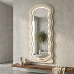 Decorhills Arched Wavy LED Full Length Mirror – Velvet Flannel Frame | Standing & Wall Mounted
