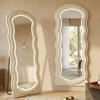 Decorhills Arched Wavy LED Full Length Mirror – Velvet Flannel Frame | Standing & Wall Mounted
