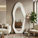 DECORHILLS Irregular Wavy Full Length Mirror – Velvet Fabric Flannel Frame | Standing & Wall Mounted