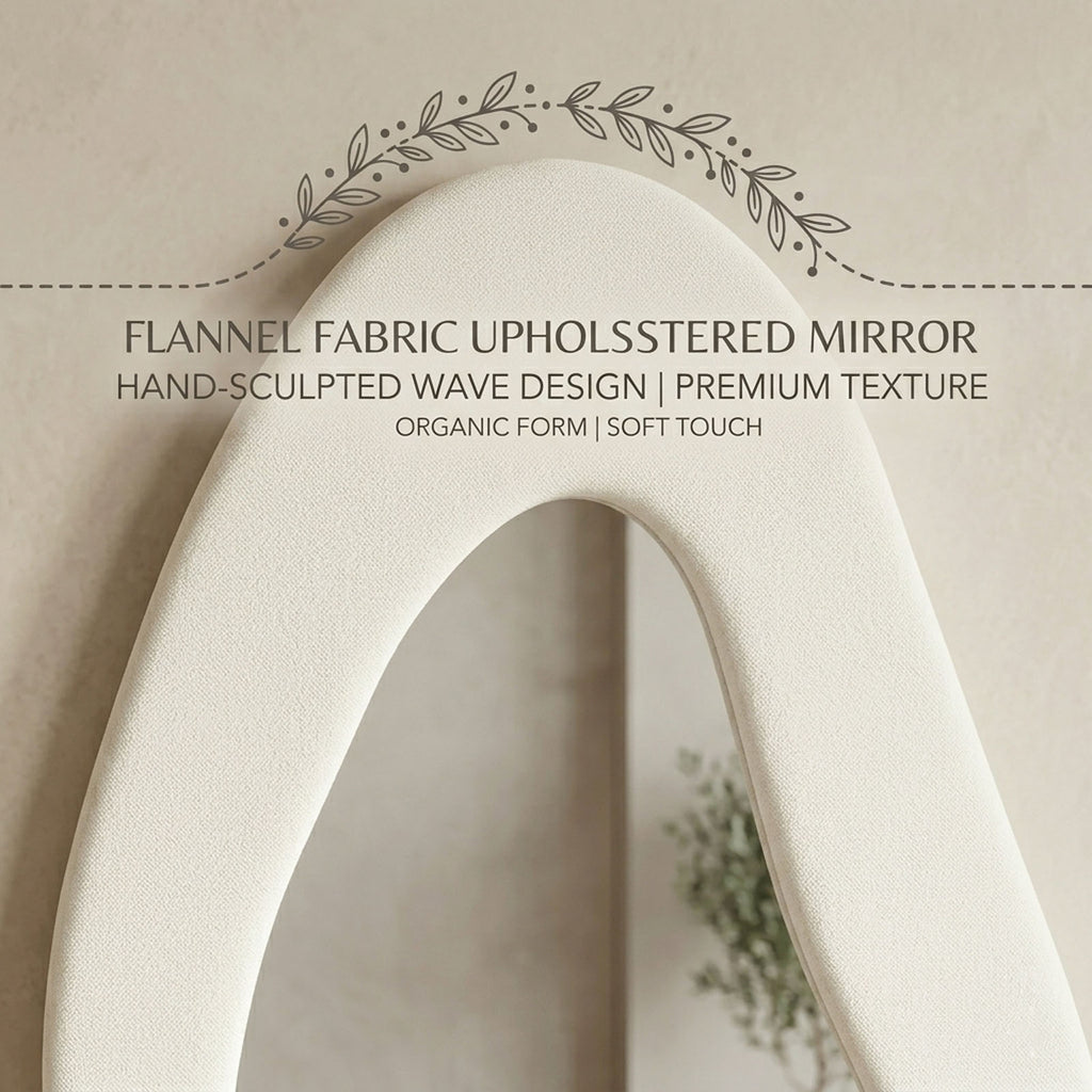 DECORHILLS Irregular Wavy Full Length Mirror – Velvet Fabric Flannel Frame | Standing & Wall Mounted