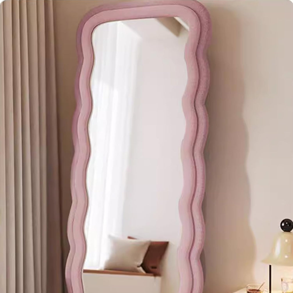 Decorhills Double Wavy Full Length Mirror – Modern Velvet Fabric Wrapped Irregular Standing & Wall-Mounted Mirror