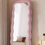 Decorhills Double Wavy Full Length Mirror – Modern Velvet Fabric Wrapped Irregular Standing & Wall-Mounted Mirror