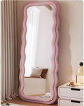 Decorhills Double Wavy Full Length Mirror – Modern Velvet Fabric Wrapped Irregular Standing & Wall-Mounted Mirror