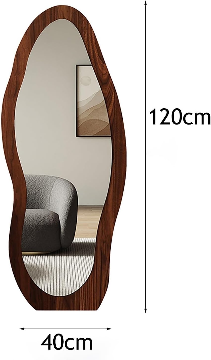 Decorhills Irregular Wave Full Length Mirror – Modern Wood Frame Standing & Wall-Mounted Body Mirror (120x40cm)
