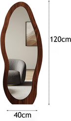 Decorhills Irregular Wave Full Length Mirror – Modern Wood Frame Standing & Wall-Mounted Body Mirror (120x40cm)