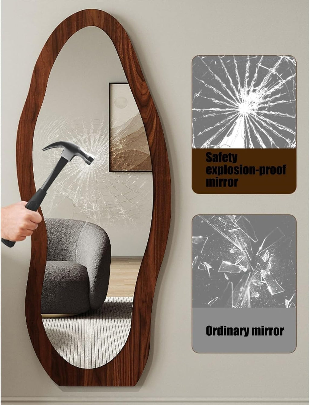 Decorhills Irregular Wave Full Length Mirror – Modern Wood Frame Standing & Wall-Mounted Body Mirror (120x40cm)