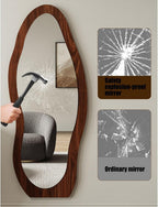 Decorhills Irregular Wave Full Length Mirror – Modern Wood Frame Standing & Wall-Mounted Body Mirror (120x40cm)