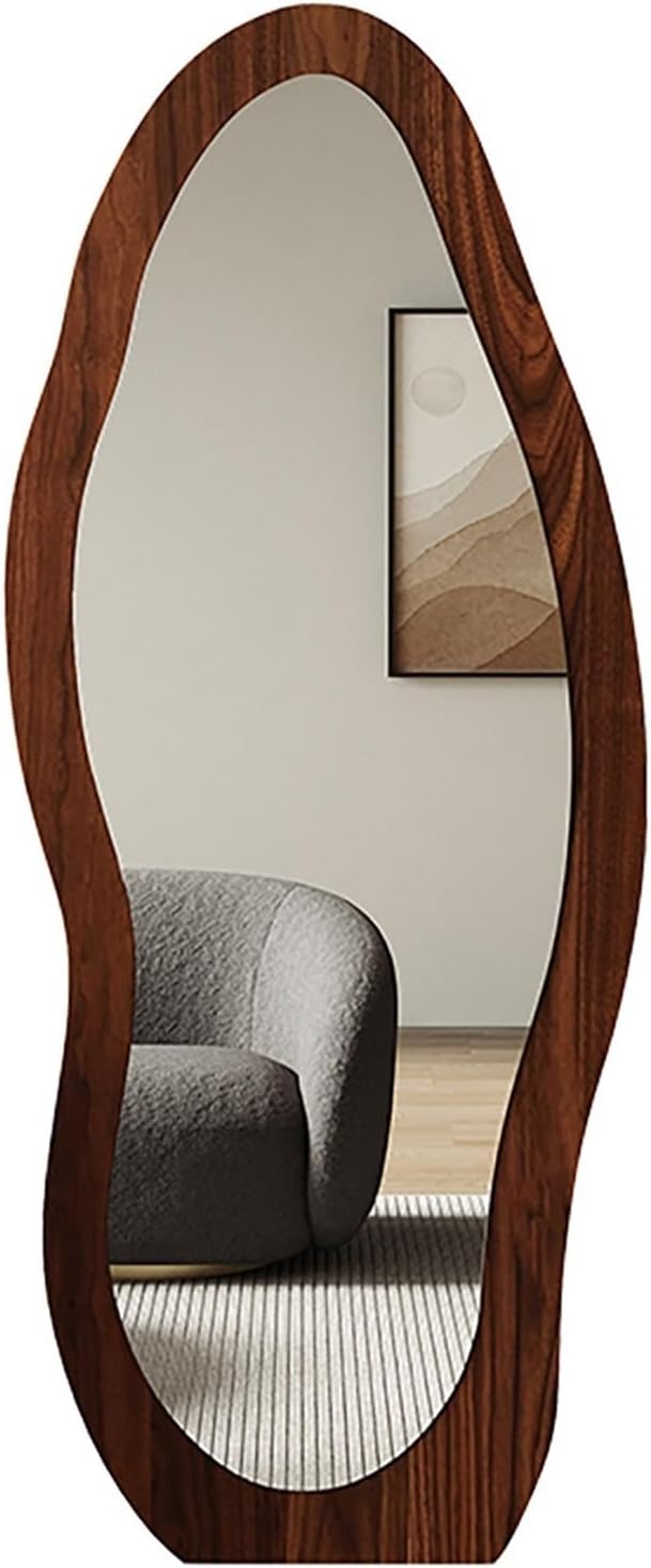 Decorhills Irregular Wave Full Length Mirror – Modern Wood Frame Standing & Wall-Mounted Body Mirror (120x40cm)