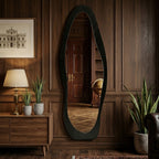 Decorhills Irregular Wave Full Length Mirror – Modern Black Wood Frame Wall-Mounted & Leaning Body Mirror (120x40cm)