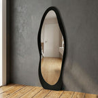 Decorhills Irregular Wave Full Length Mirror – Modern Black Wood Frame Wall-Mounted & Leaning Body Mirror (120x40cm)