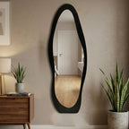 Decorhills Irregular Wave Full Length Mirror – Modern Black Wood Frame Wall-Mounted & Leaning Body Mirror (120x40cm)