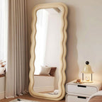 Decorhills Double Wavy Full Length Mirror – Modern Velvet Fabric Wrapped Irregular Standing & Wall-Mounted Mirror