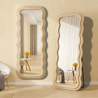 Decorhills Double Wavy Full Length Mirror – Modern Velvet Fabric Wrapped Irregular Standing & Wall-Mounted Mirror