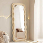 Decorhills Double Wavy Full Length Mirror – Modern Velvet Fabric Wrapped Irregular Standing & Wall-Mounted Mirror
