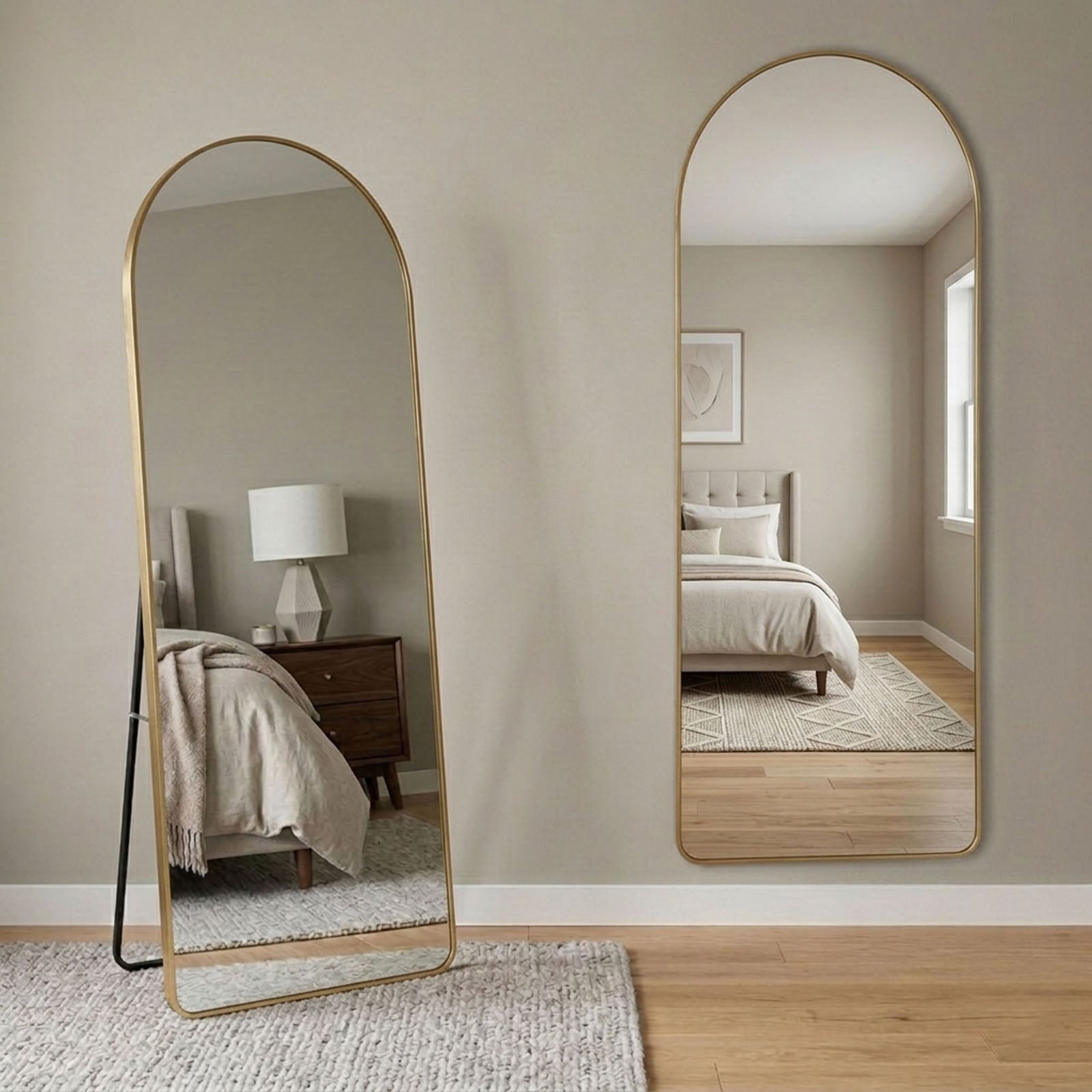Decorhills Arched Full Length Mirror – Premium Aluminum Alloy Standing & Wall-Mounted Mirror for Bedroom (180x65cm)