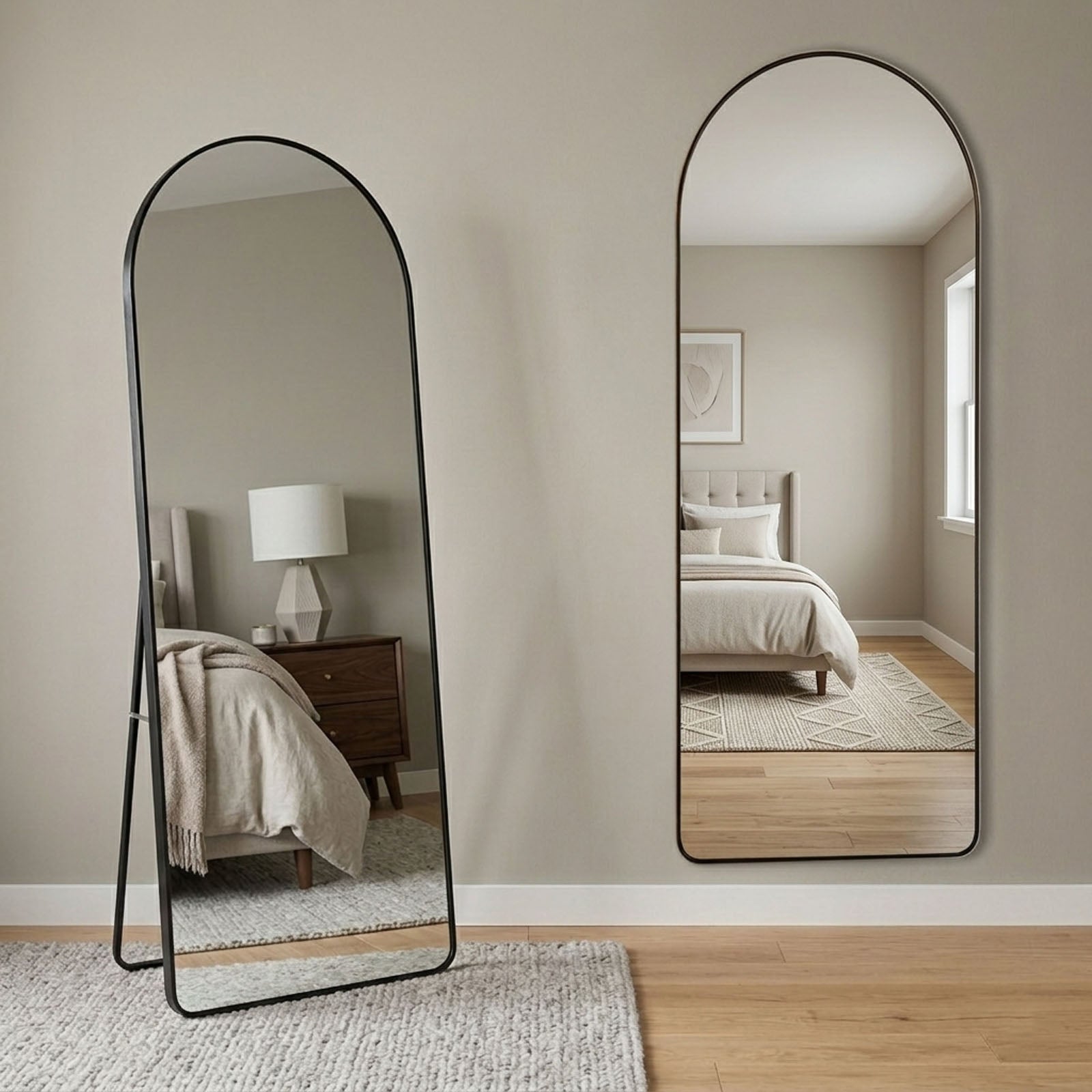 Decorhills Arched Full Length Mirror – Premium Aluminum Alloy Standing & Wall-Mounted Mirror for Bedroom (180x65cm)