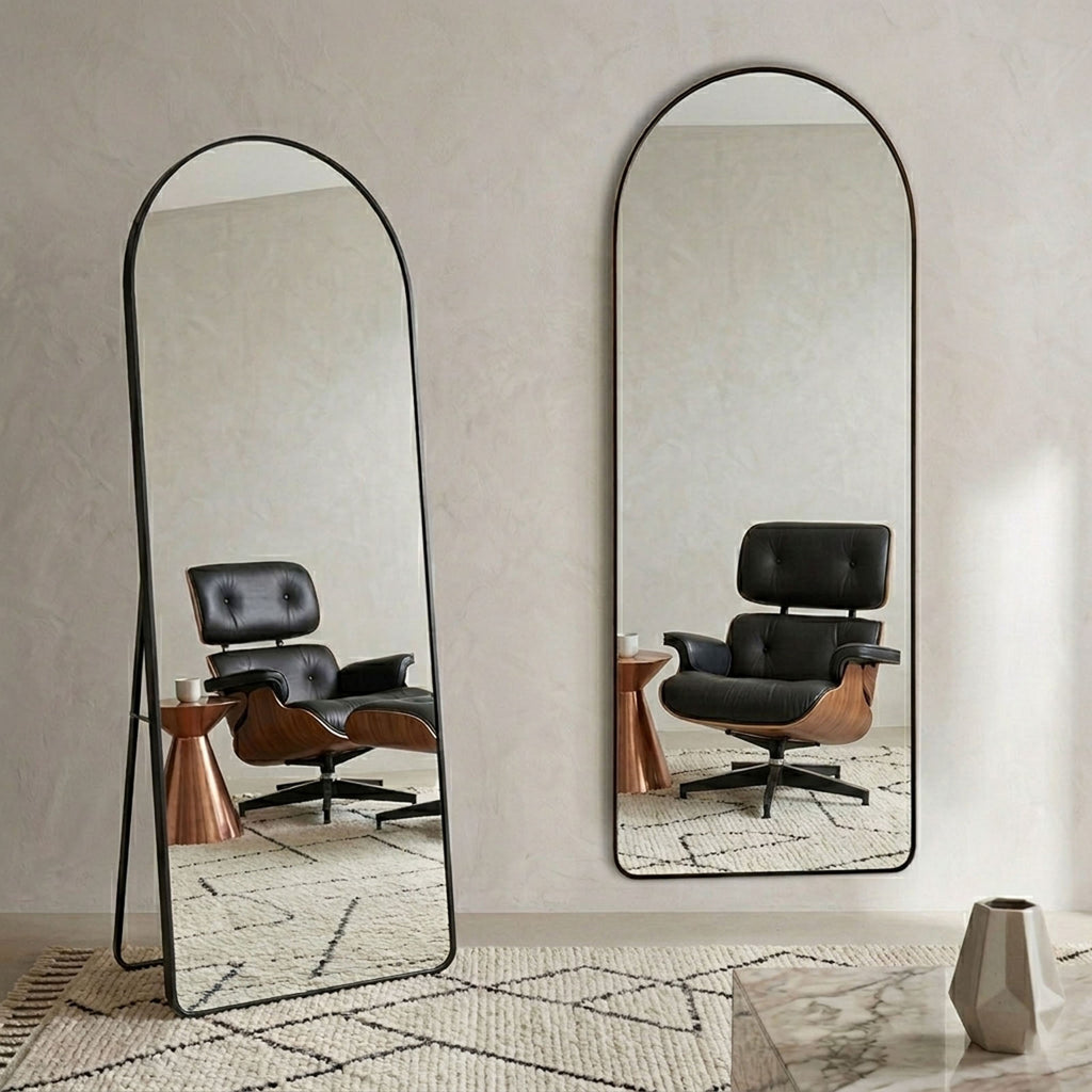 Decorhills Arched Full Length Mirror – Premium Aluminum Alloy Standing & Wall-Mounted Mirror for Bedroom (180x65cm)