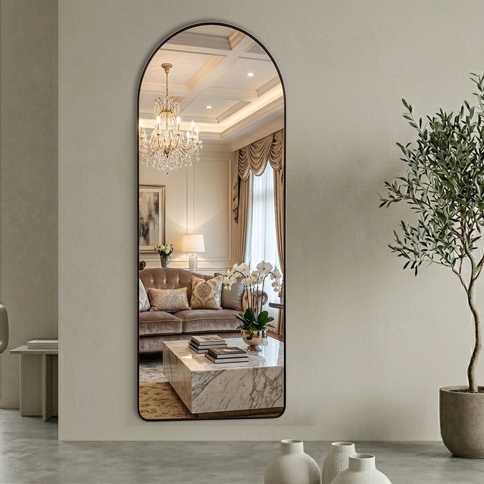 Decorhills Arched Full Length Mirror – Premium Aluminum Alloy Standing & Wall-Mounted Mirror for Bedroom (180x65cm)
