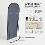Decorhills Arched Full Length Mirror – Premium Aluminum Alloy Standing & Wall-Mounted Mirror for Bedroom (180x65cm)