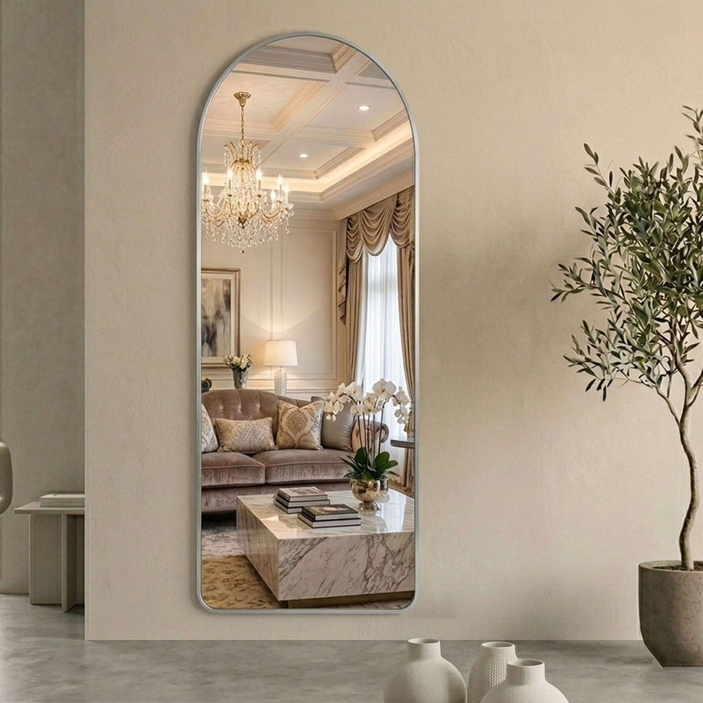 Decorhills Arched Full Length Mirror – Premium Aluminum Alloy Standing & Wall-Mounted Mirror for Bedroom (180x65cm)