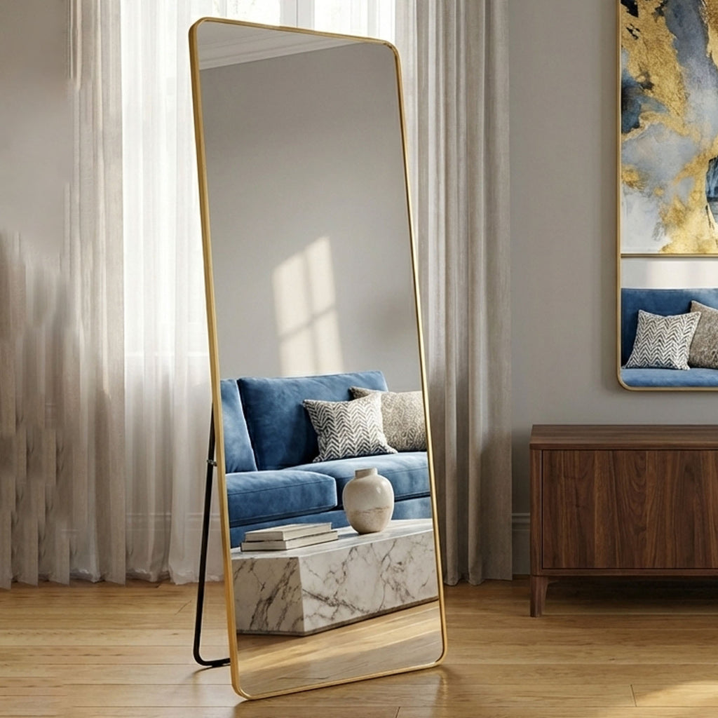 Decorhills Large Full Length Mirror – 180x65cm Premium Aluminum Alloy Brushed Frame Standing & Wall-Mounted Mirror