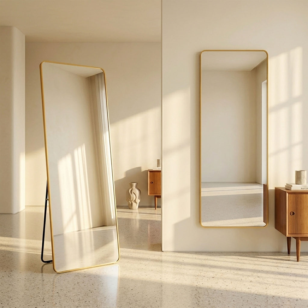 Decorhills Large Full Length Mirror – 180x65cm Premium Aluminum Alloy Brushed Frame Standing & Wall-Mounted Mirror