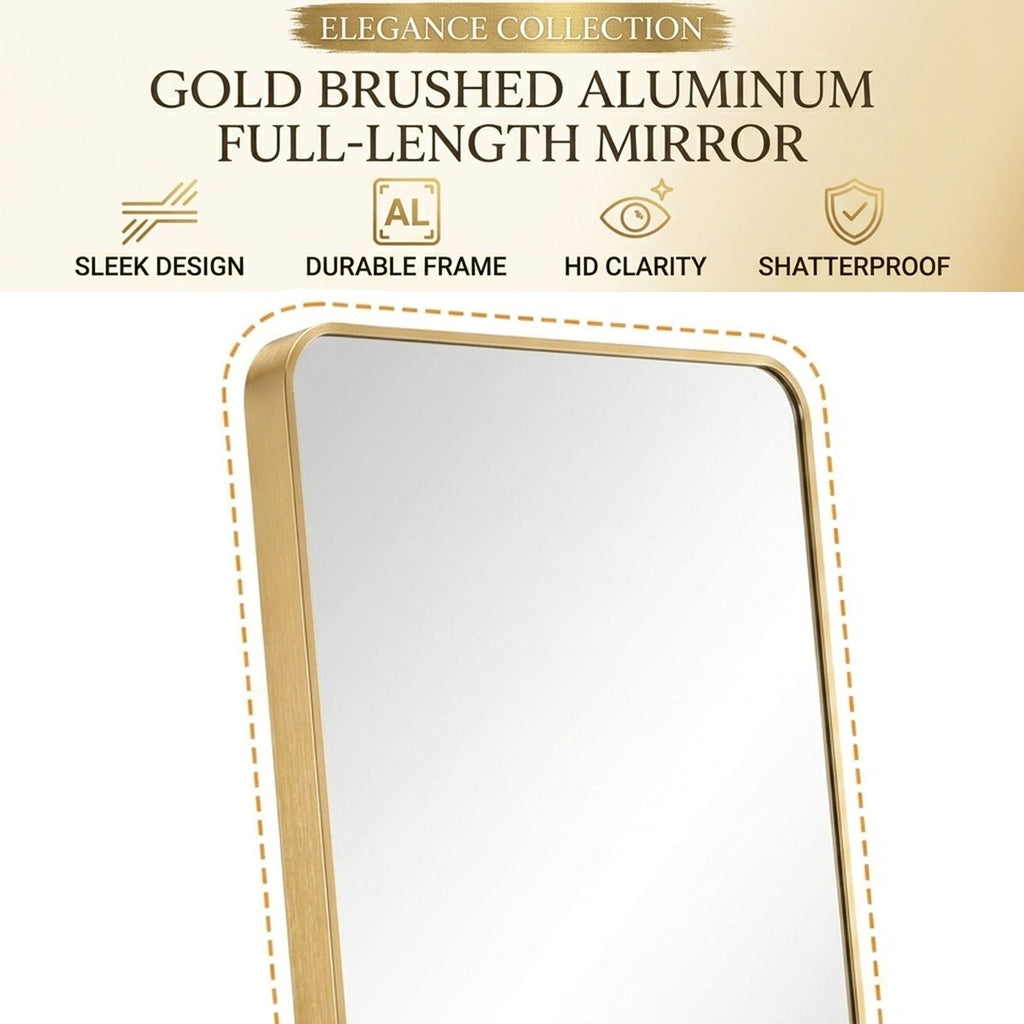 Decorhills Large Full Length Mirror – 180x65cm Premium Aluminum Alloy Brushed Frame Standing & Wall-Mounted Mirror