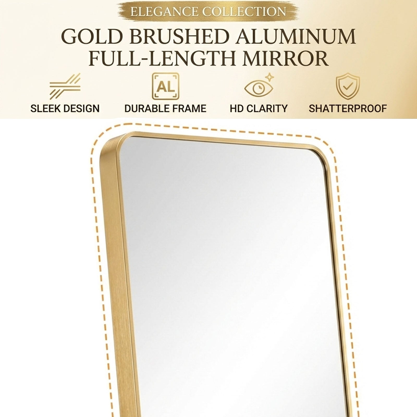Decorhills Large Full Length Mirror – 180x65cm Premium Aluminum Alloy Brushed Frame Standing & Wall-Mounted Mirror