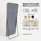 Decorhills Large Full Length Mirror – 180x65cm Premium Aluminum Alloy Brushed Frame Standing & Wall-Mounted Mirror