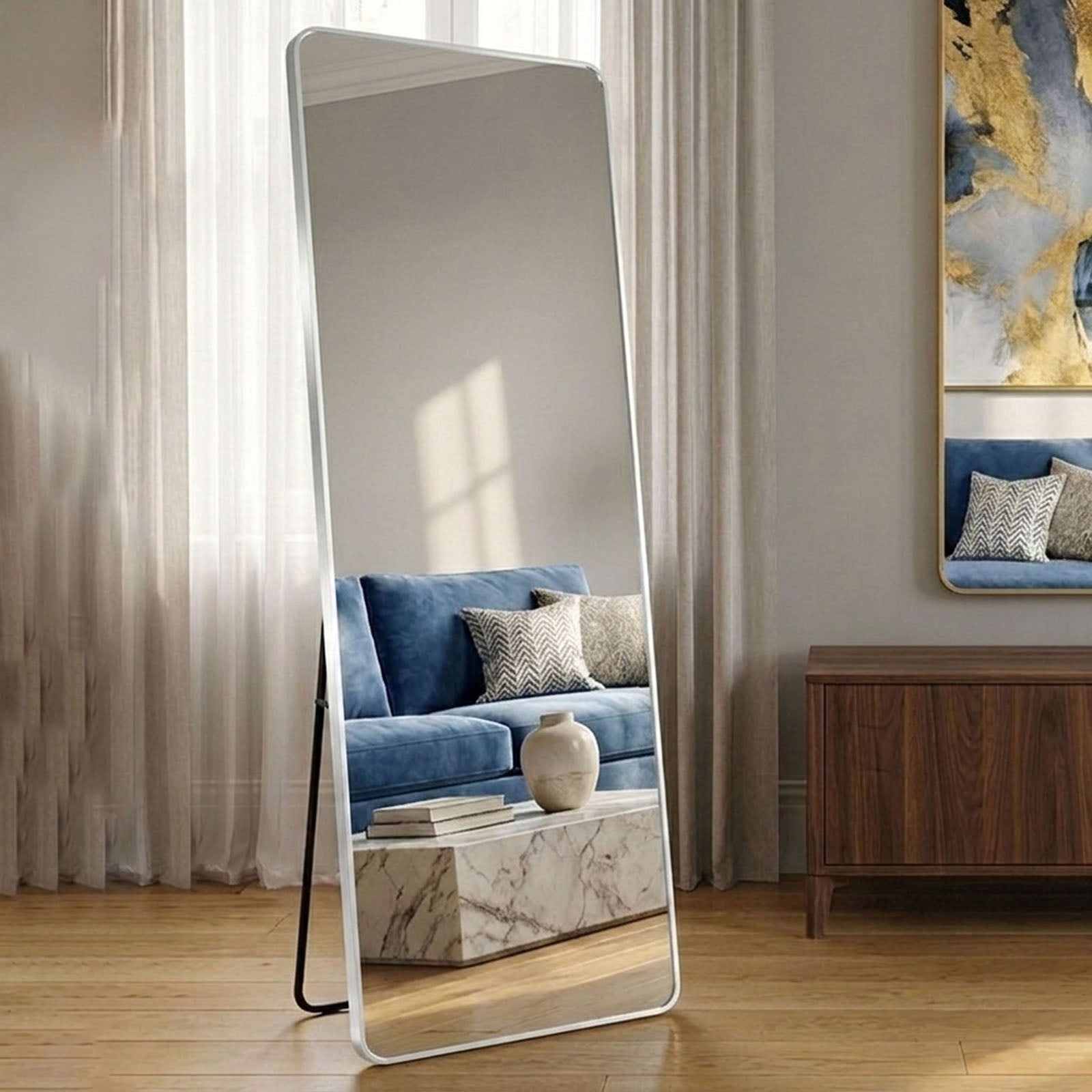 Decorhills Large Full Length Mirror – 180x65cm Premium Aluminum Alloy Brushed Frame Standing & Wall-Mounted Mirror