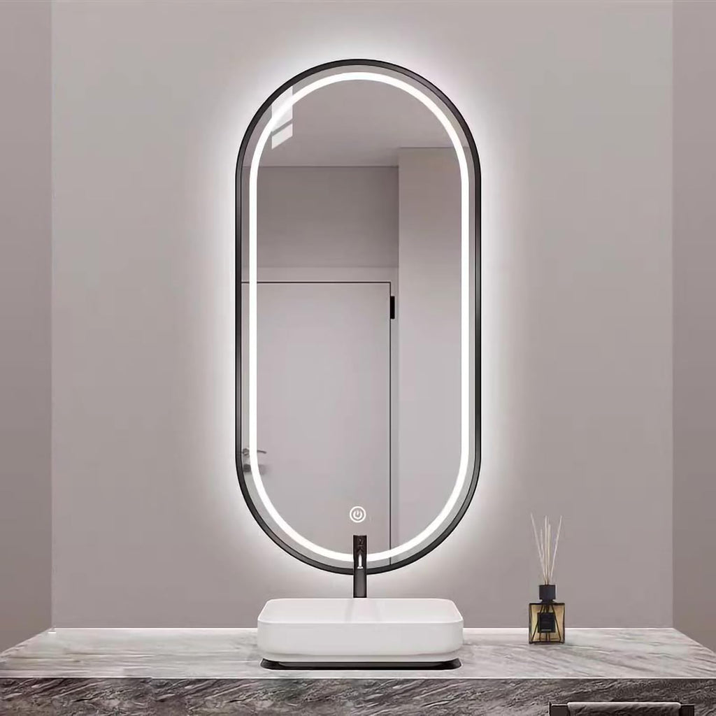 Decorhills LED Oval Wall Mirror 70×100 cm – Triple Color Touch Sensor | Aluminum Frame