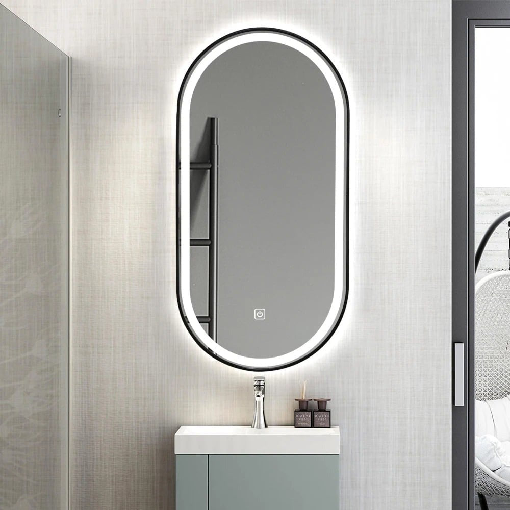 Decorhills LED Oval Wall Mirror 70×100 cm – Triple Color Touch Sensor | Aluminum Frame