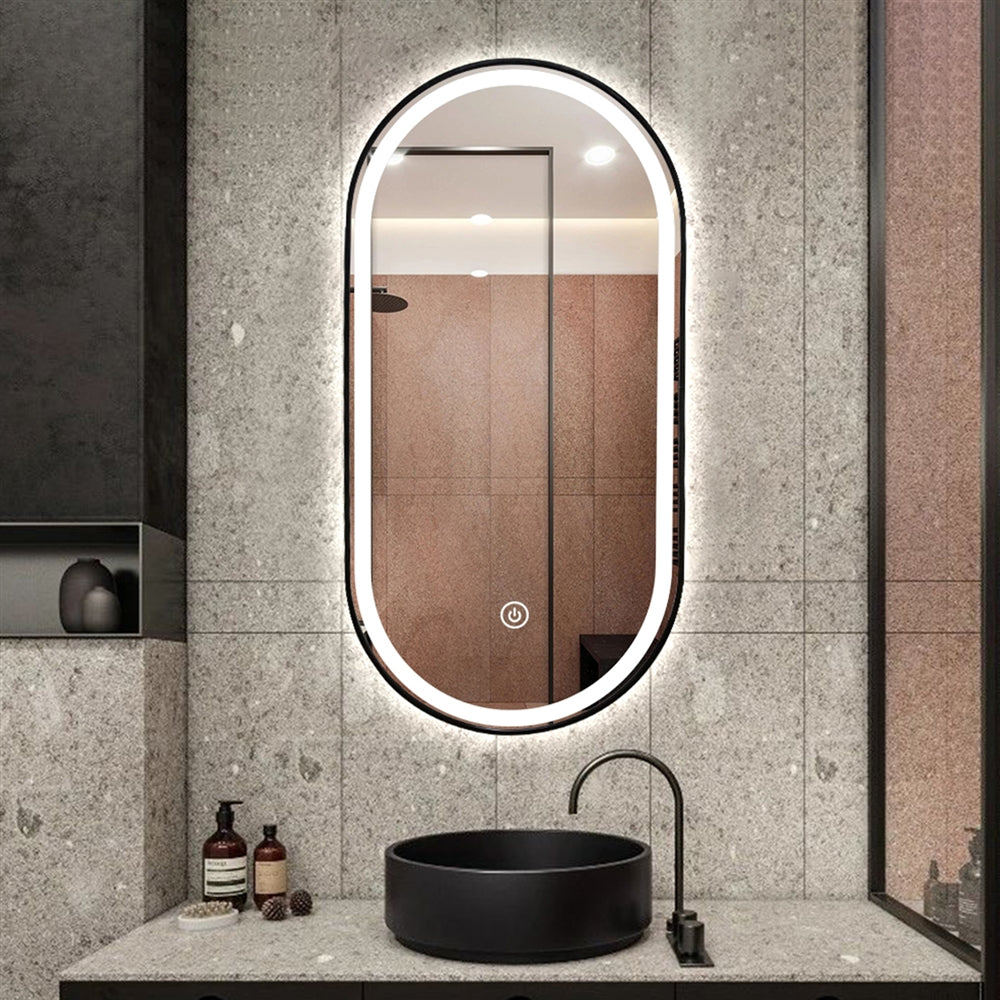 Decorhills LED Oval Wall Mirror 70×100 cm – Triple Color Touch Sensor | Aluminum Frame