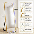 Decorhills Rectangular Full Length Mirror – Gold Aluminum Frame, Rounded Corners, Floor Standing or Wall Mounted