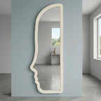 Decorhills Face Shaped Full Length Mirror – Modern Cream Flannel Fabric Wrapped Frame Standing & Wall-Mounted Mirror (160x60cm)