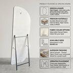 Decorhills Face Shaped Full Length Mirror – Modern Cream Flannel Fabric Wrapped Frame Standing & Wall-Mounted Mirror (160x60cm)