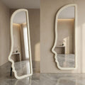 Decorhills Face Shaped Full Length Mirror – Modern Cream Flannel Fabric Wrapped Frame Standing & Wall-Mounted Mirror (160x60cm)