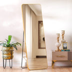 Decorhills Rectangular Full Length Mirror – Gold Aluminum Frame, Rounded Corners, Floor Standing or Wall Mounted