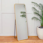 Decorhills Rectangular Full Length Mirror – Gold Aluminum Frame, Rounded Corners, Floor Standing or Wall Mounted