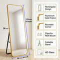 Decorhills Rectangular Full Length Mirror – Gold Aluminum Frame, Rounded Corners, Floor Standing or Wall Mounted