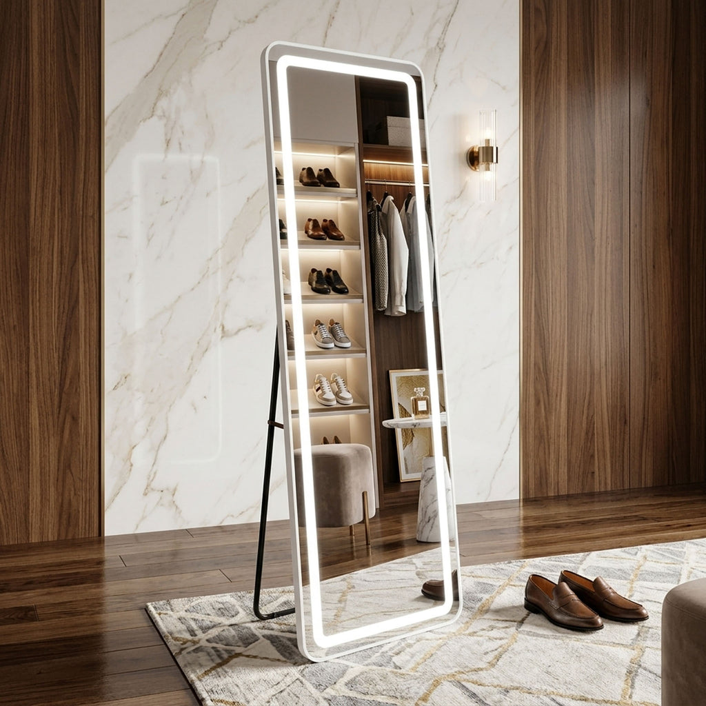 Decorhills LED Full Length Mirror – Aluminum Alloy Standing & Wall-Mounted Dressing Mirror with 3-Color Touch Control