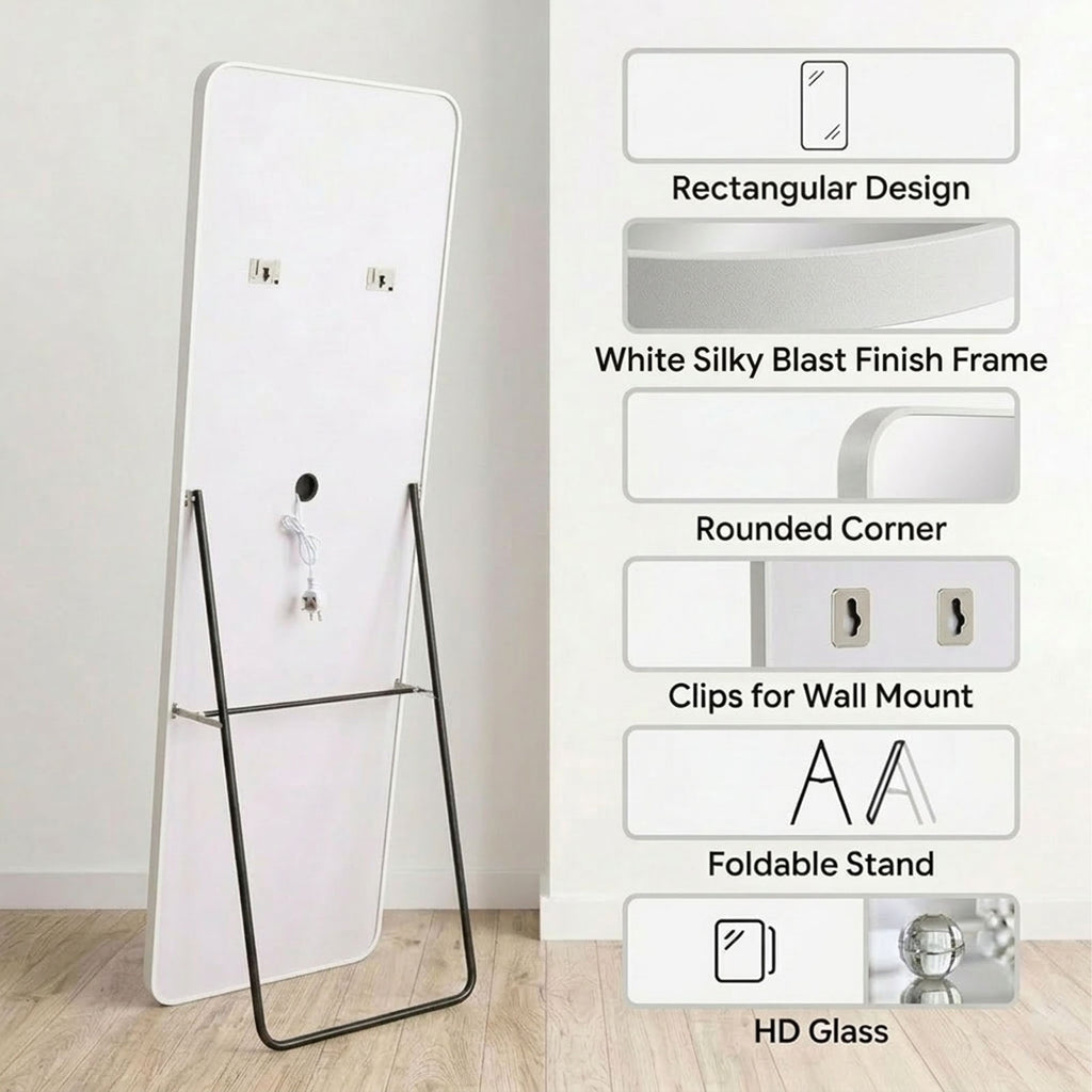 Decorhills LED Full Length Mirror – Aluminum Alloy Standing & Wall-Mounted Dressing Mirror with 3-Color Touch Control